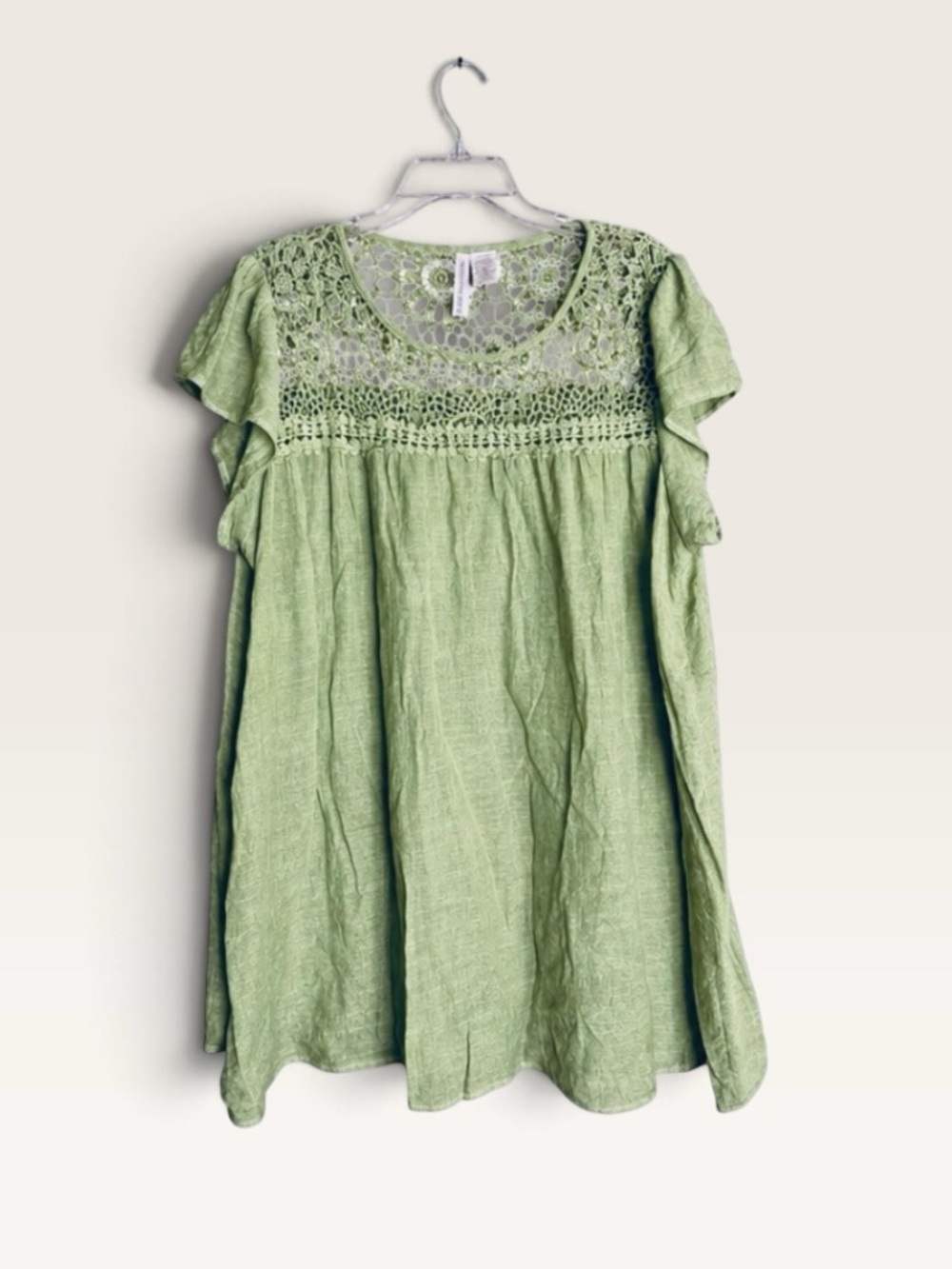 Forgotten Grace Green Crochet Lace Boho Tunic Top